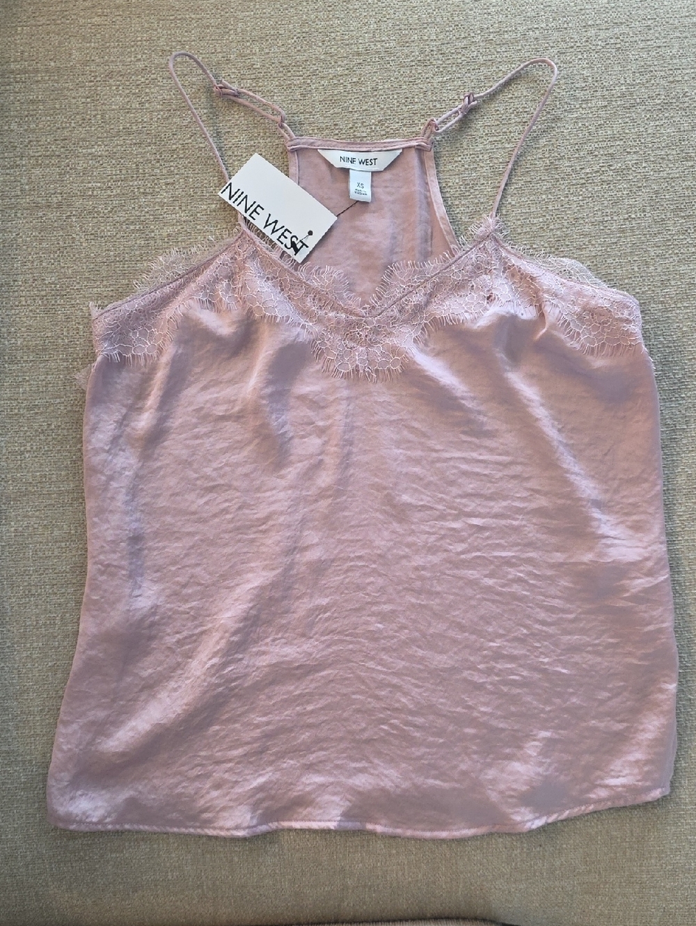 Nine West Pale Pink Lace-Trim Satin Camisole